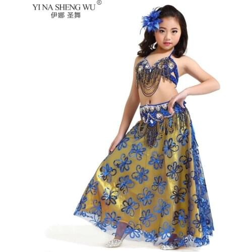 Kids Belly Dance Costume 2psc Girls Bra Belt Oriental Dance Outfit Belly Dance Clothes Professional Performance Costumes Bra