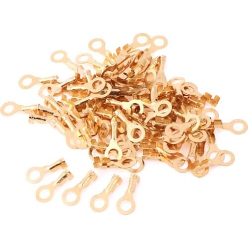 Hot 100Pcs 4.2mm Gold Brass Round Splice Cold Pressed Car Speaker Male Terminals New