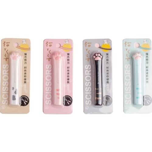 Cartoon Cats Paws Pocket Scissors Mini Stainless Steel Scissors with Protective Cover Portable Scissors Craft Scissors Retailsal