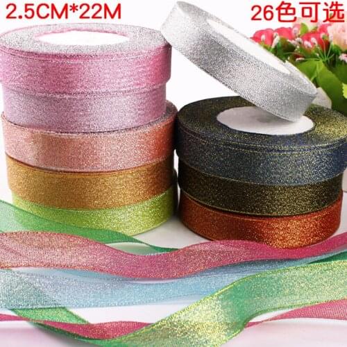 2.5cm Ribbon For Christmas Gift Bake Box Metallic Glitter Ribbons Bows Cake Tape Decoration Wrapping Wedding Party 5/8 Inch