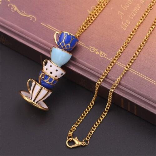 Fashion Womens Mens Necklace Tea Cup Necklace Cups Pendant Necklace 2021 Long Necklaces Enamel Jewelry