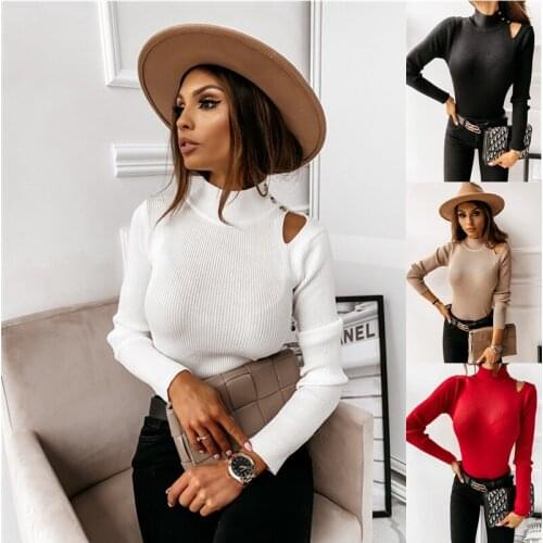 Fashion Women Spring Autumn Shirts Button Decor O-Neck Long Sleeve Sweater Solid Color Slim Pullovers Top for Streetwear