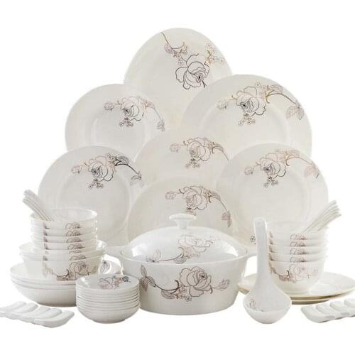Jingdezhen Ceramic Dinnerware Set Kitchen Tableware Ceramic Plates and Dishes Bowls 56pcs combination Dinnerware Sets