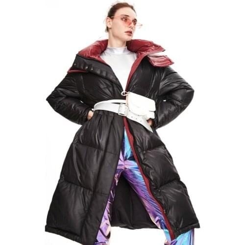 Winter 2020 New White Duck Down Jacket Womens Plaid Loose and Plus-sized Over The Knee Long Thick Warm Coat Simple Style