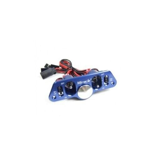 Original Miracle CNC Aluminum Twin Power Switch with Fuel Dot / Futaba JR Plug / Cables for RC Gasoline Airplane /Boat - Blue