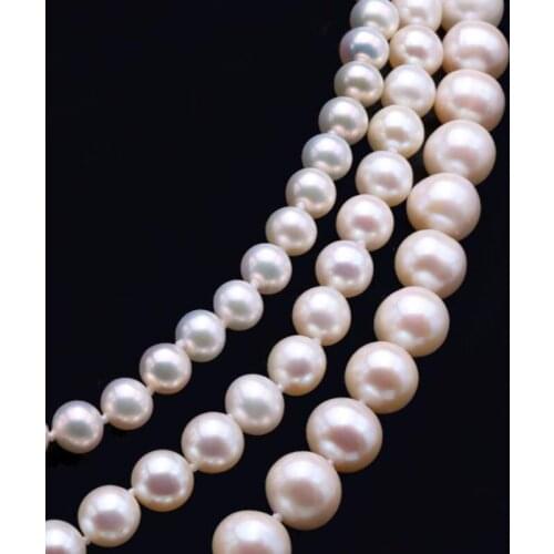 Natural Pearl Necklace Triple-strand Multi-size Round White Freshwater Pearl Necklace