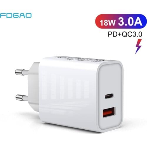 PD Charger Dual USB 18W QC 3.0 Adapter Fast Charging Type C Phone Wall Quick Charge 3.0 For iPhone 12 11 Pro Max XS XR X 8 iPad