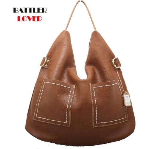Genuine Cow Leather Casual Totes For Women Big Capacity Travel Handbags Female Retro Style Shoulder Bags Ladies Classic Sarchels