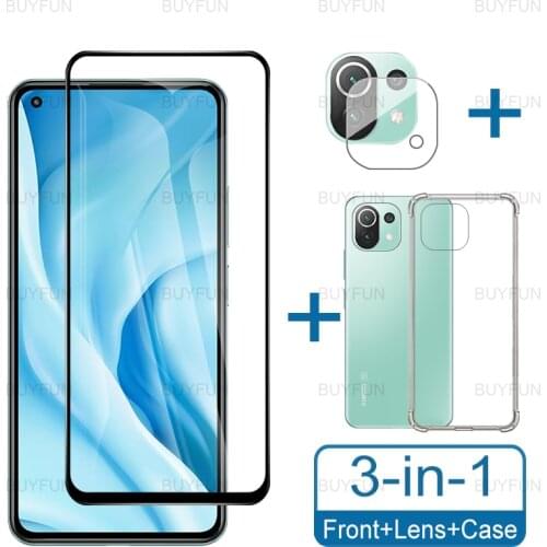 3in1 Transparent Anti-drop Silicone Case For Xiaomi Mi 11 Lite 5G Tempered Glass Lens Film For xiaomi xiaom mi11 lite 5G 6.55
