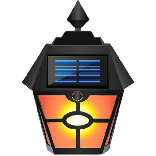Retro Hex Solar Flame Lamp LED Light Control Plastic Waterproof Pane Courtyard Fence Garden Landscape Outdoor Wall Light