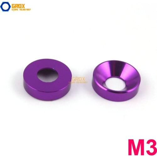 30 Pieces M3 Purple Aluminum Washer Countersunk Flat Head Screw Washer