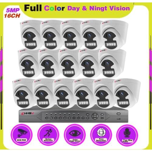 POE Security Camera System 16CH POE NVR Kit HD 5MP Full Color Night Vision IP CCTV Video Surveillance Cameras System Set