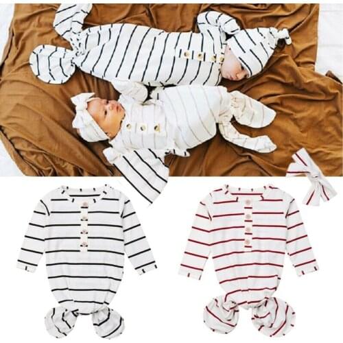 PUDCOCO Cozy Infant Newborn Baby Crib Sleeping Bag Striped Wrap Swaddle Bathrobe Cover+Hat/Headband Set
