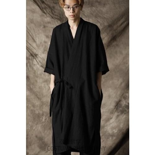 New trend mens coat dark medium length Japanese super loose windbreaker fashion coat large trendy man