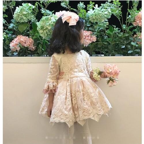 CloverBridal Vintage Romantic Spain Palace Style Spring Autumn Girls Knee Length Pink Flower Girl Dresses WF9763