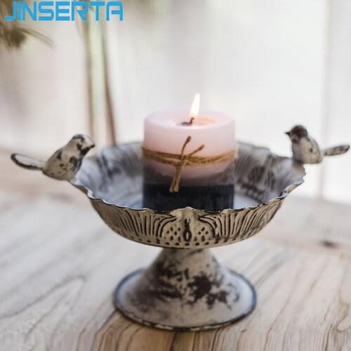 JINSERTA Vintage Iron Storage Tray Candle Holder Bird Feeder European Retro Gardening Flower Pot Sundries Decoration