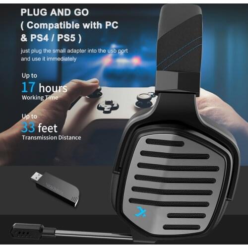 XIBERIA G02 2.4G Wireless Gaming Headset 3.5mm Wired Bass Surround Headphones Noise Cancelling with Mic for PS5 PS4 PC Laptop