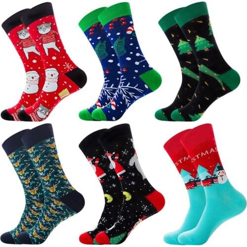 Happy Socks Men Cotton Funny Socks Crew Women Personality Embroidery Painting Santa Christmas Tree Reindeer Merry Christmas New