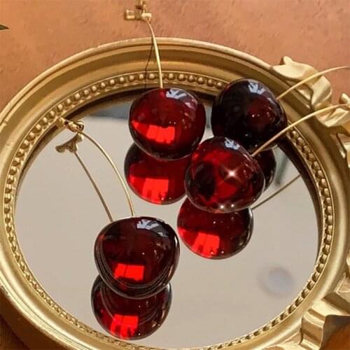 AOMU 2020 New Arrival Acrylic Fashion Geometric Fine Women Drop Earrings Contracted Sweet Cherry Modelling Long Earring Jewerly