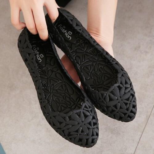 Cosy flats jelly shoes slip on cut-out flower loafers bow-knot strip shallow moccasins brief anti-skid candy espadrilles women