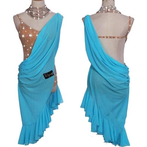 Latin Dance Competition Dress Lady Sexy Backless Shining Rhinestones Salsa Rumba Cha Cha Samba Dancing Performing Dresses DN6217