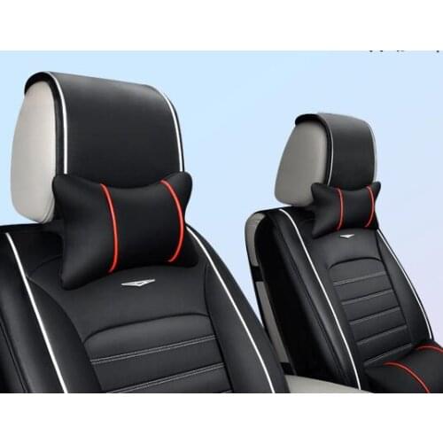 2 Pieces Car PU Leather Headrest Neck Pillow Car Head Neck Pillow Seat Back Support Cushion