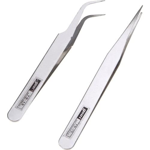 2Pcs/set Hot Sale Eyelash Extension Tweezers for Eyelashes Stainless Steel Straight + Bend Tweezer Set For Eyelash Makeup Tools