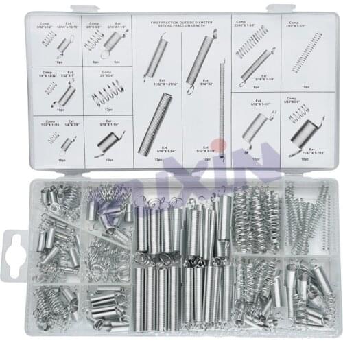 200Pcs Box Steel Spring Electrical Hardware Drum Extension Tension Springs Pressure Suit Metal Assortment Hardware Kit Assorted