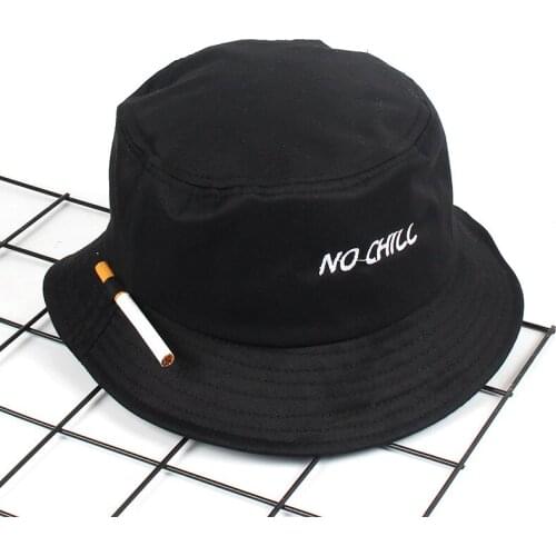 2021 New Black Cigarette Bucket Hat Unisex No CHILL Embroidered Pot Hat Male/Female Street Hip Pop Personality Hat