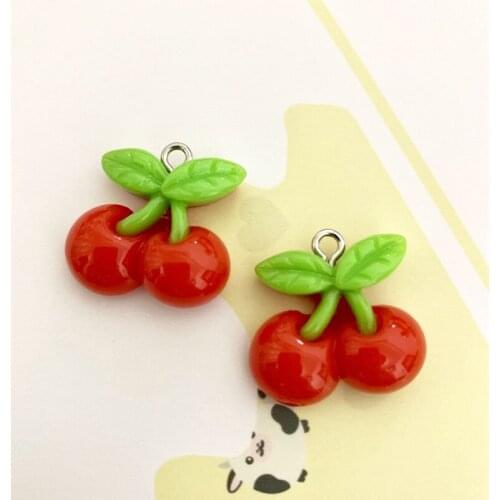 26mm Resin Simulation Red Cherry Fruit Pendant DIY Accessories Charms Handmade Necklace Keychains Earrings 50PCS