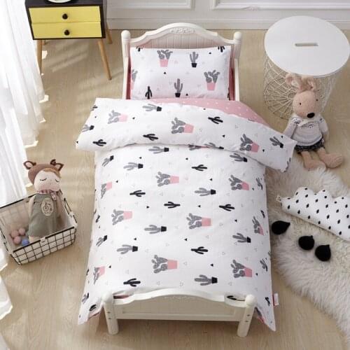 3Pcs/set Kindergarten Bedding Set Crib Bed Linen Kit Baby Bedding Set Includes Pillowcase Bed Sheet Duvet Cover Without Filler