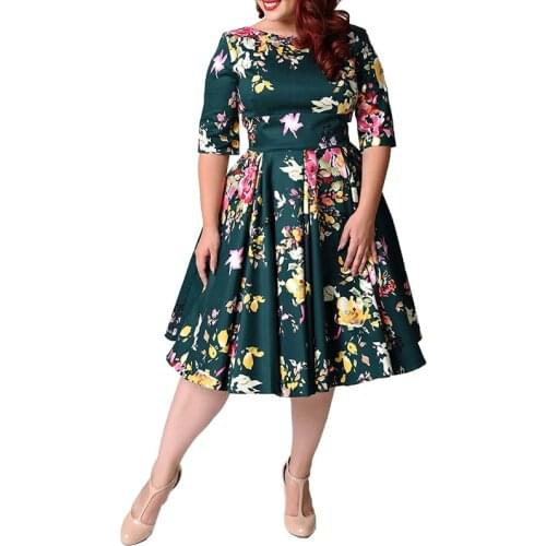 Large Size 7XL 8XL 9XL Women Dress Casual Half Sleeve Floral Printed Swing Skater Dress Plus Size Dresses For Women 4XL 5XL 6XL