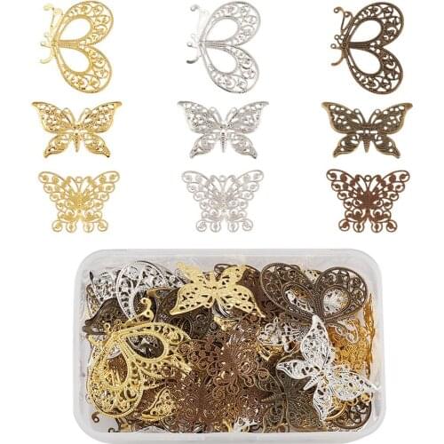 90pcs/box Iron Butterfly Filigree Joiners Links with Brass Filigree Findings Golden/Antique Bronze/Platinum Color 118x72x35mm