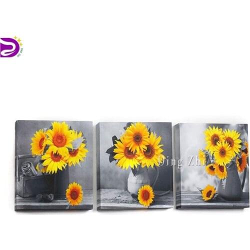 5D DIY Diamond Painting Triptych Sunflower Still Life Full Diamond Mosaic Black And White Embroidery Living Room Flower Decor