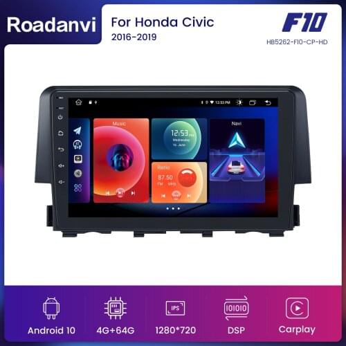 Android 10.0 1 Din Car radio Multimedia Video Player for Honda Civic 2015 2016 2017 2018 2019 Navigation DSP 1280*720 Carpaly