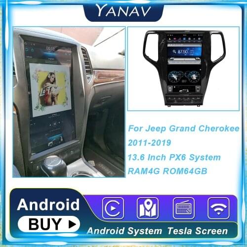 13.6 Inch PX6 Car Radio For Jeep Grand Cherokee 2011 2012-2019 Stereo Receiver GPS Navigation Android Auto Carplay Tape Rcorder