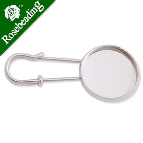 35MM Length Imitation Rhodium Plated shallow bottom Copper Brooch blank,with 18mm Round Bezel,fit 18mm cabochon,sold 20pcs/pkg