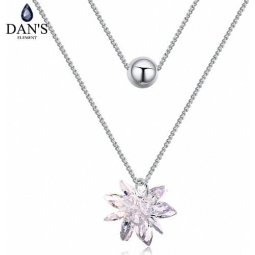 DANS Element AAA Zirconia Micro Inlays Fashion Double Chain Flower Pendant Necklace For Women Valentines Gift 130363