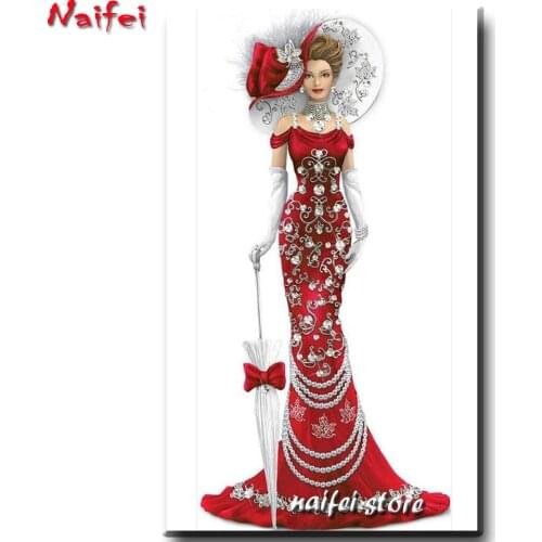 Elegant Red Dress Lady DIY 5D Diamond Painting Full square Round Drill Mosaic Diamond Cross Stitch Diamond Embroidery Home Decor