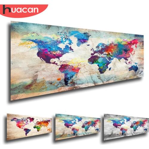HUACAN Full Square Diamond Painting World Map 5D DIY Diamond Embroidery Sale Landscape Mosaic Picture Of Rhinestone Home Decor