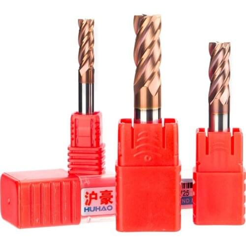 HUHAO 1pc HRC55 Tungsten Steel End Mill Alloy Coating Spiral Milling Cutter CNC Tool Router Bits 4 Flutes End Mill For Metal