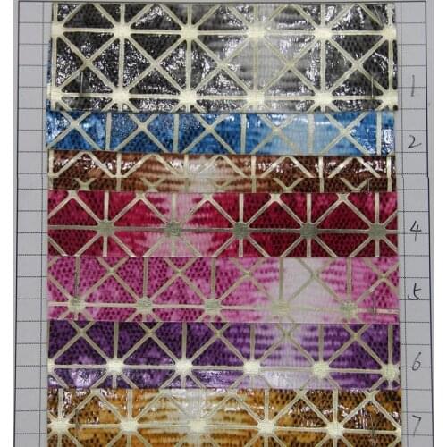Artificial leather fabric Mirror X plaid pattern faux leather bright surface snake skin grain