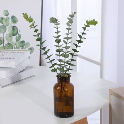 10 pcs Artificial Simulation Green Plant Single Eucalyptus Plastic Leaf Imitation Dry Branch Fake Flower Wedding Home Decoration