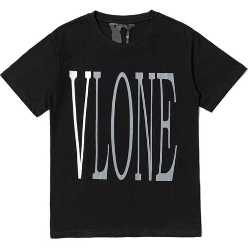 Classic Vlone Short-sleeved Female Couple Loose Street Hip-hop Big V Trend T-shirt Mens Cotton Round Neck 023