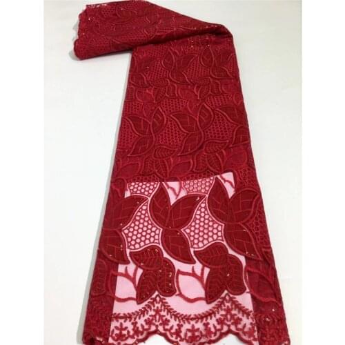 Red color Velvet Sequins Lace Fabric Fashion Nigerian Embroidered Mesh Lace For Wedding Dressde NI4987 -2