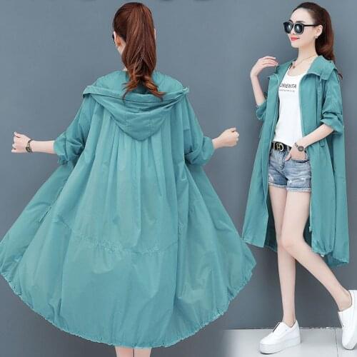 Summer Jacket Women Hooded Sun Protection Clothing Coat Plus Size Ladies Thin light Loose Beach Breathable Sun protection Coat