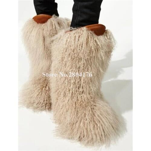 Winter Hot Selling Women Fashion Long Fox Fur Flat Snow Boots Black Beige Thick Fur Warm Short Boots Slip-on Boots