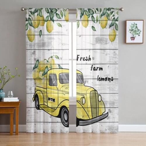 Lemon Truck Wooden Board Texture Sheer Curtains for Living Room Bedroom Kitchen Tulle for Windows Voile Drapes Home Decoration