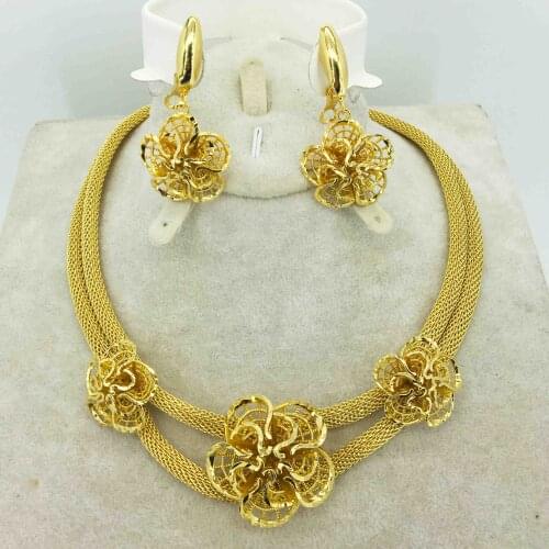 Fashion wedding Dubai Africa Nigeria Gold Earring Necklace romantic female bride jewelry Festival gift Travel Set