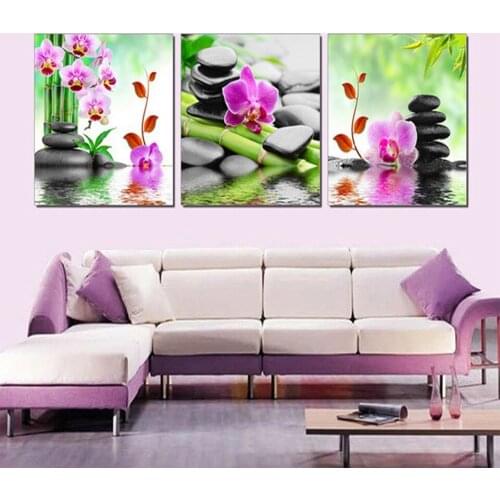 5D Diy Square Diamond Painting orchid cross-stitch Kits Mosaic Painting Bamboo Black Spa Zen Stone 3 pcs Embroidery art N1008